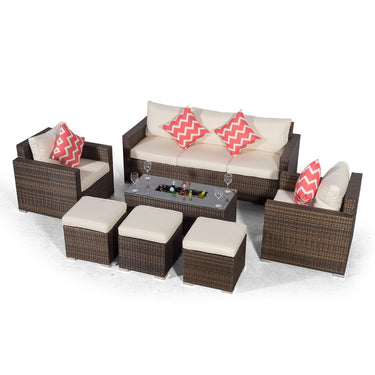 Sydney 8 Seater Drinks Cooler Conversation Dining Set With Coffee Table & 3 Stools - Brown