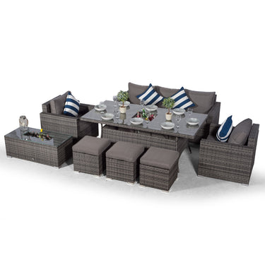 Sydney 8 Seater Drinks Cooler Conversation Dining Set With Coffee Table & 3 Stools - Grey