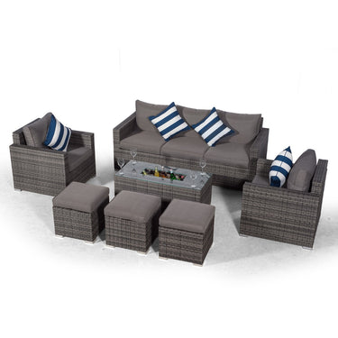 Sydney 8 Seater Drinks Cooler Conversation Dining Set With Coffee Table & 3 Stools - Grey