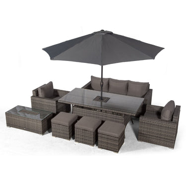 Sydney 8 Seater Drinks Cooler Conversation Dining Set With Coffee Table & 3 Stools - Grey