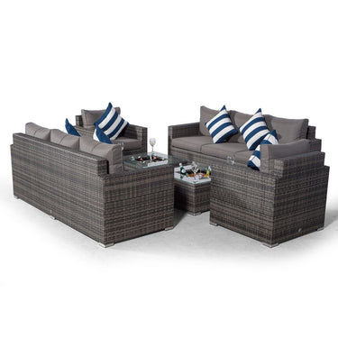 Sydney 8 Seater Sofa & Armchair Conversation Set With 2 Drinks Cooler Coffee Tables - Grey