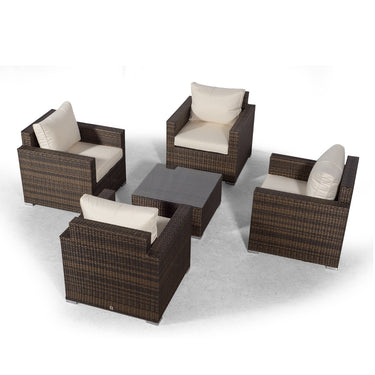 Sydney Rattan 4 Seater Armchair Conversation Set With Square Coffee Table - Brown