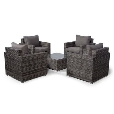Sydney Rattan 4 Seater Armchair Conversation Set With Square Coffee Table - Grey