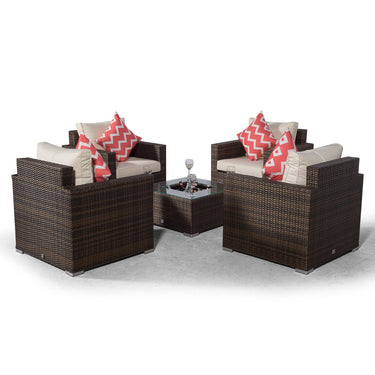 Sydney Rattan 4 Seater Armchair Conversation Set With Square Ice Bucket Coffee Table - Brown