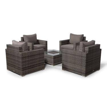 Sydney Rattan 4 Seater Armchair Conversation Set With Square Ice Bucket Coffee Table - Grey