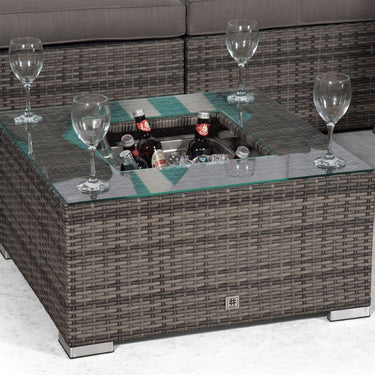 Sydney Rattan 4 Seater Armchair Conversation Set With Square Ice Bucket Coffee Table - Grey