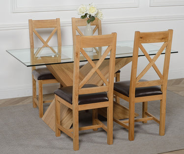 Valencia Oak Small Glass Dining Table & 4 Berkeley Oak & Brown Leather Chairs