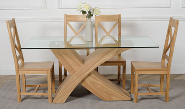 Valencia Oak Small Glass Dining Table & 4 Berkeley Oak Chairs