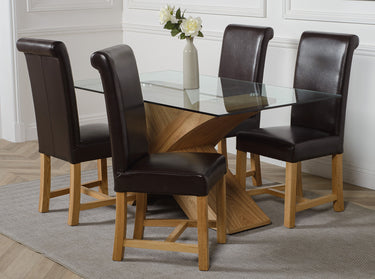 Valencia Oak Small Glass Dining Table & 4 Washington Brown Leather Chairs