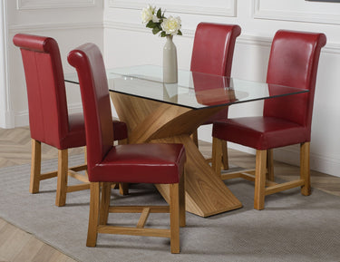 Valencia Oak Small Glass Dining Table & 4 Washington Burgundy Leather Chairs