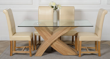 Valencia Oak Small Glass Dining Table & 4 Washington Ivory Leather Chairs
