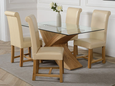 Valencia Oak Small Glass Dining Table & 4 Washington Ivory Leather Chairs