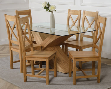 Valencia Oak Small Glass Dining Table & 6 Berkeley Oak Chairs