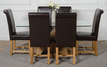 Valencia Oak Small Glass Dining Table & 6 Washington Brown Leather Chairs