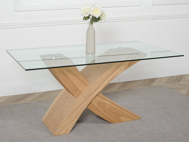Valencia Oak Small Glass Dining Table & 4 Lola Brown Leather Chairs