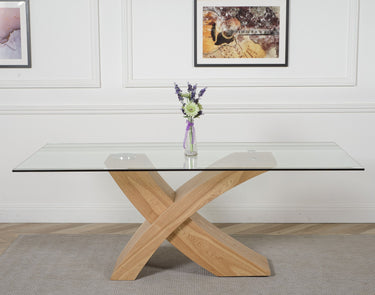 Valencia Oak Large Glass Dining Table & 8 Montana Black Fabric Chairs