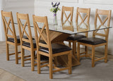 Valencia Oak Large Glass Dining Table & 6 Berkeley Oak & Brown Leather Chairs