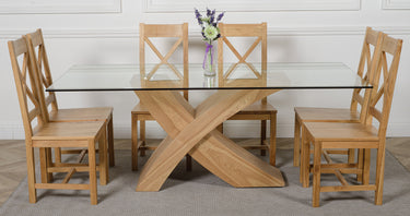 Valencia Oak Large Glass Dining Table & 6 Berkeley Oak Chairs