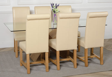 Valencia Oak Large Glass Dining Table & 6 Washington Ivory Leather Chairs