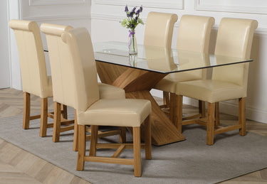 Valencia Oak Large Glass Dining Table & 6 Washington Ivory Leather Chairs