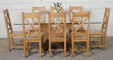 Valencia Oak Large Glass Dining Table & 8 Berkeley Oak Chairs