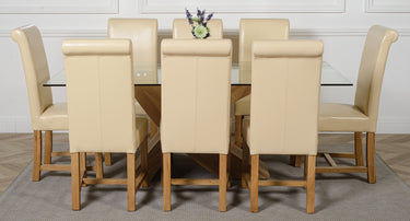 Valencia Oak Large Glass Dining Table & 8 Washington Ivory Leather Chairs