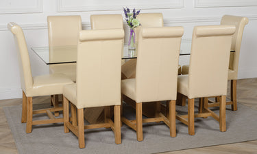 Valencia Oak Large Glass Dining Table & 8 Washington Ivory Leather Chairs