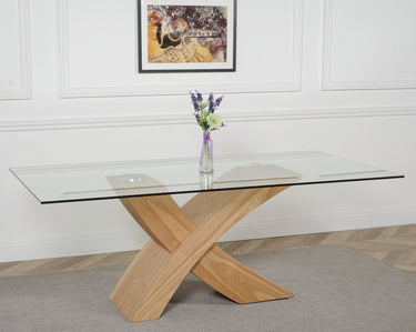 Valencia Oak Large Glass Dining Table & 6 Washington Grey Fabric Chairs