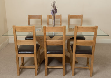 Valencia Oak Large Glass Dining Table & 6 Lincoln Oak Chairs