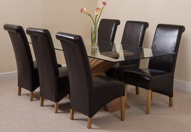 Valencia Oak Large Glass Dining Table & 6 Montana Brown Leather Chairs