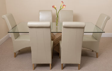 Valencia Oak Large Glass Dining Table & 6 Montana Ivory Leather Chairs