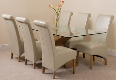 Valencia Oak Large Glass Dining Table & 6 Montana Ivory Leather Chairs