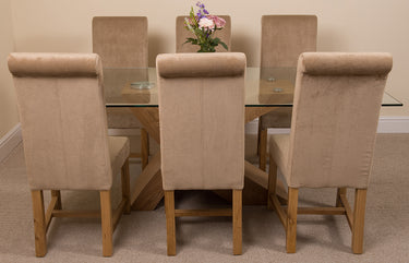 Valencia Oak Large Glass Dining Table & 6 Washington Beige Fabric Chairs