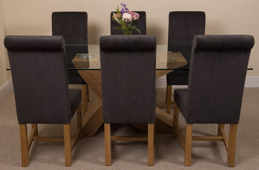 Valencia Oak Large Glass Dining Table & 6 Washington Black Fabric Chairs
