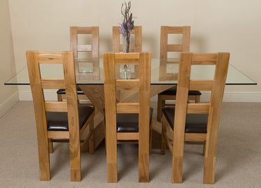 Valencia Oak Large Glass Dining Table & 6 Yale Oak Chairs
