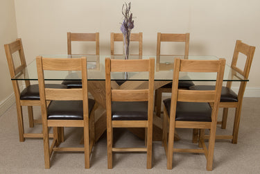Valencia Oak Large Glass Dining Table & 8 Lincoln Oak Chairs