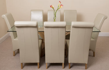 Valencia Oak Large Glass Dining Table & 8 Montana Ivory Leather Chairs