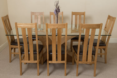 Valencia Oak Large Glass Dining Table & 8 Princeton Oak Chairs