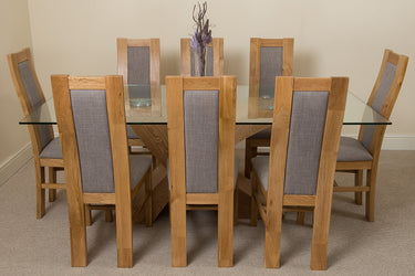 Valencia Oak Large Glass Dining Table & 8 Stanford Oak Chairs