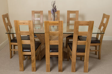 Valencia Oak Large Glass Dining Table & 8 Yale Oak Chairs