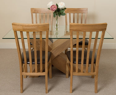 Valencia Oak Small Glass Dining Table & 4 Harvard Oak Chairs