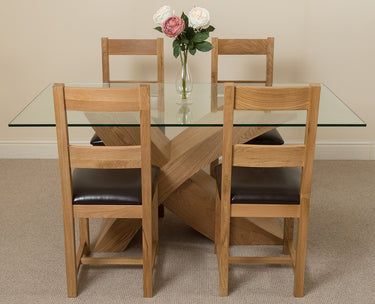 Valencia Oak Small Glass Dining Table & 4 Lincoln Oak Chairs