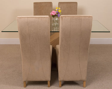Valencia Oak Small Glass Dining Table & 4 Lola Beige Fabric Chairs