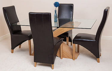 Valencia Oak Small Glass Dining Table & 4 Lola Brown Leather Chairs