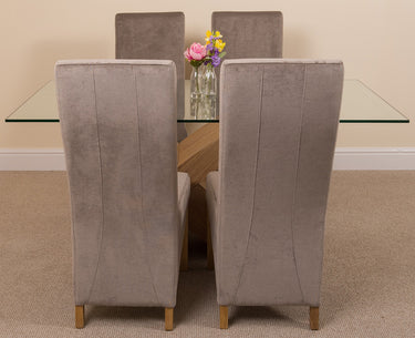 Valencia Oak Small Glass Dining Table & 4 Lola Grey Fabric Chairs