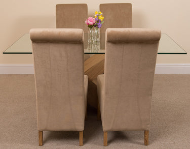 Valencia Oak Small Glass Dining Table & 4 Montana Beige Fabric Chairs