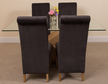 Valencia Oak Small Glass Dining Table & 4 Montana Black Fabric Chairs