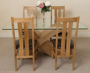 Valencia Oak Small Glass Dining Table & 4 Princeton Oak Chairs