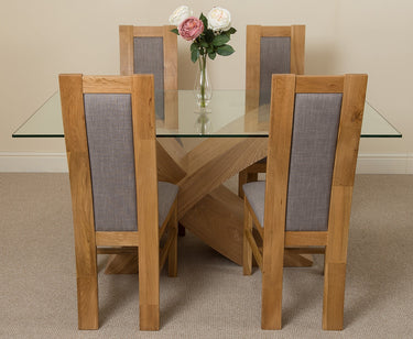 Valencia Oak Small Glass Dining Table & 4 Stanford Oak Chairs
