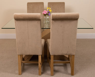 Valencia Oak Small Glass Dining Table & 4 Washington Beige Fabric Chairs